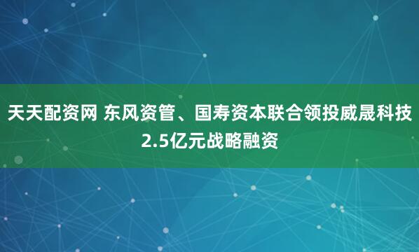天天配资网 东风资管、国寿资本联合领投威晟科技2.5亿元战略融资